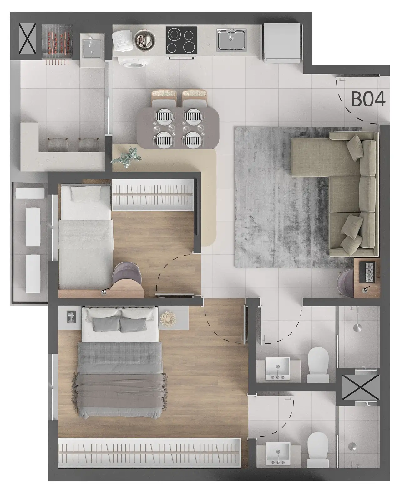 Planta Torre B · Tipo 4 · Suíte +1